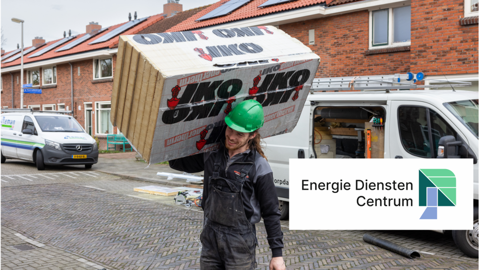 Bouwvakker met isolatiemateriaal, plus logo EDC